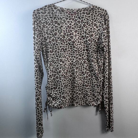 Guess Women's L NWT Leopard Sheer Long sleeve Sparkle Guess Logo Top - Picture 2 of 7